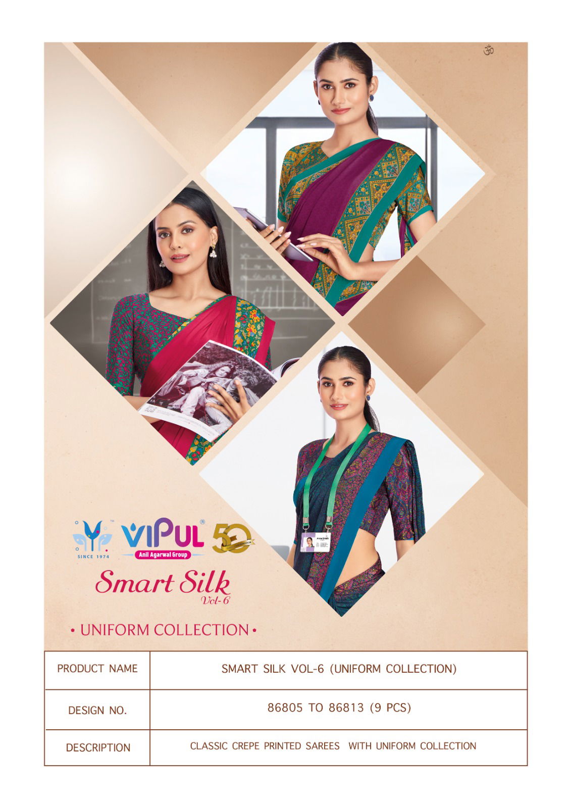 Smart Silk Vol 6 By Vipul Crepe Uniform Wear Saree Exporters In India